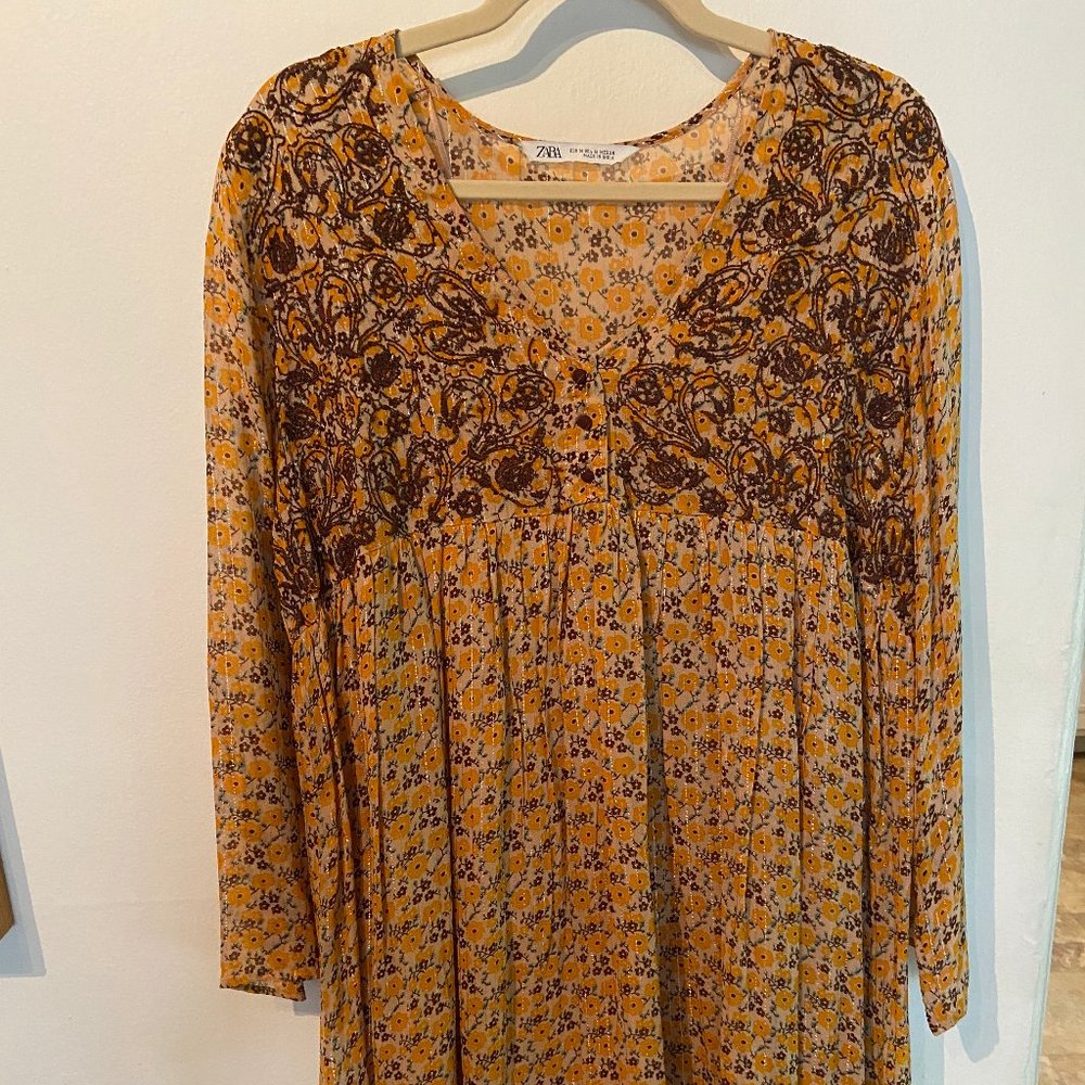 ZARA Embroidered Boho Sheer (Lined) Mini Dress